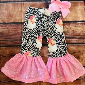 2T Boutique Sequin Bell Bottoms Pink Leopard Santa